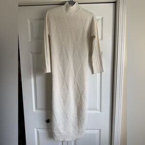 Pink Lily Cream Ribbed Diamond-Pattern Midi Sweater Dress